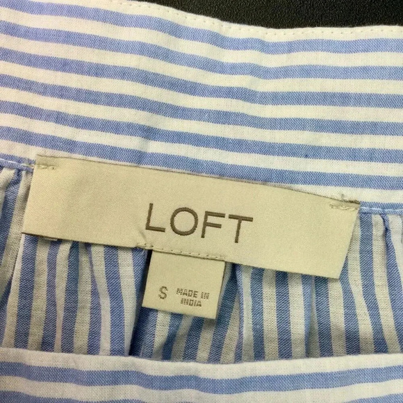 LOFT Womens Light Blue White Striped Embroidered Eyelet Square Neck Blouse Small - Picture 6 of 9
